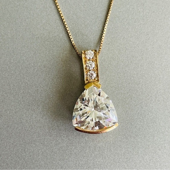 Jewelry - 14k Gold Diamonique Cubic Zirconia Trillion Cut Pendant Necklace